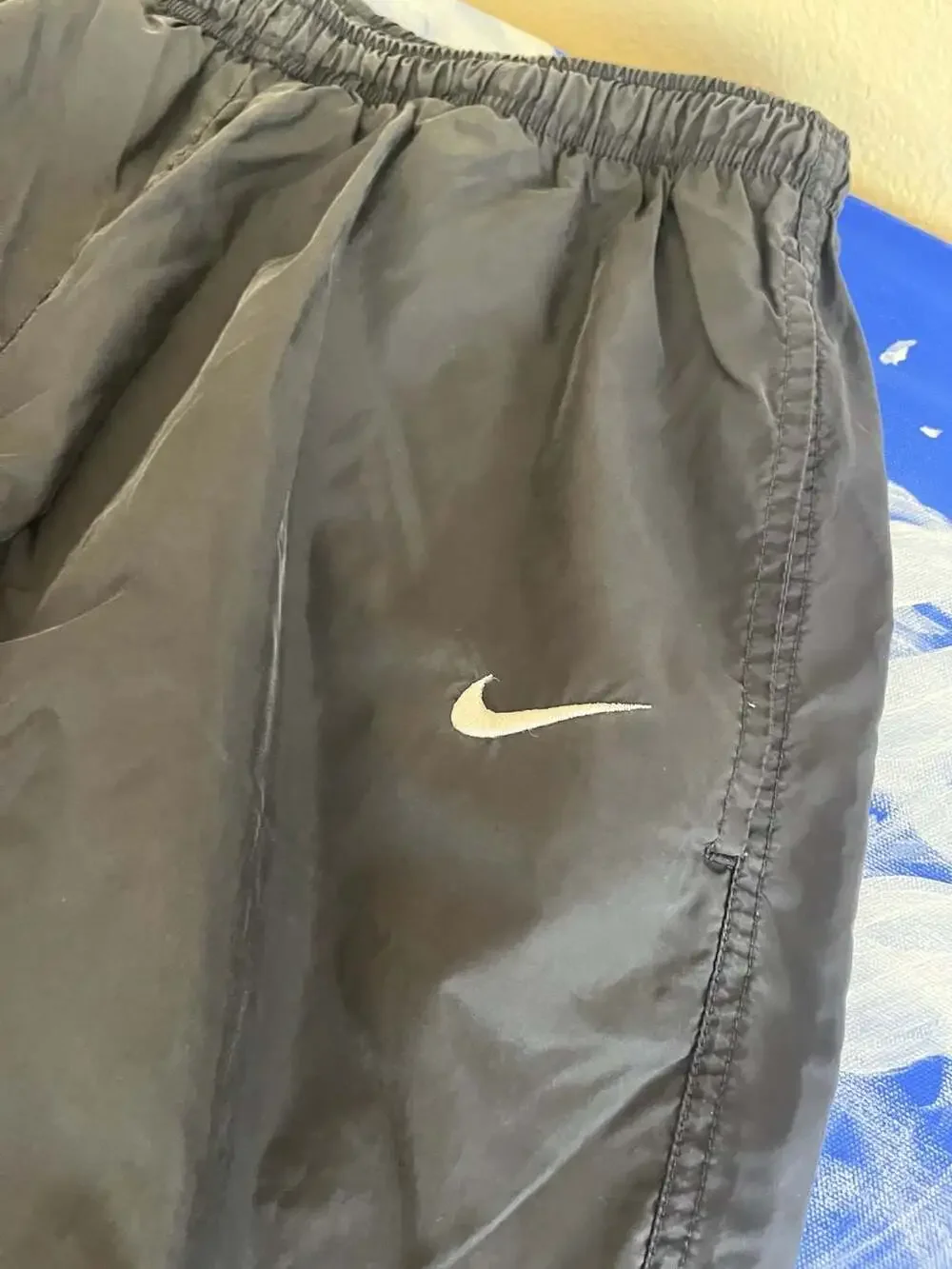 Vintage Nike Nylon Track Pants Black with Embroidered Mini Swoosh